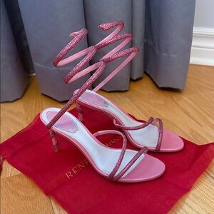 Authentic René Caovilla Pink Cleo crystal embellished heels